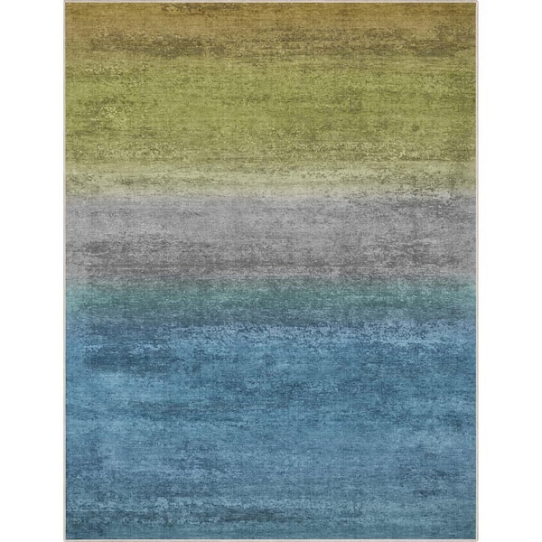 Blue Green 9 ft. 10 in. x 13 ft. Abstract Sunset Vintage Boho Gradient Flat-Weave Area Rug