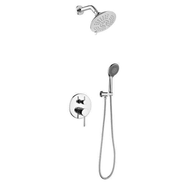 Tomfaucet 5-Spray Patterns 6 in. Wall Mount Dual Shower Heads Shower System with 3-Setting Hand Shower in Polished Chrome