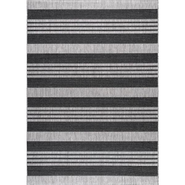 nuLOOM Robin Striped Coastal Gray 5 ft. x 8 ft. Indoor/Outdoor Patio Area Rug