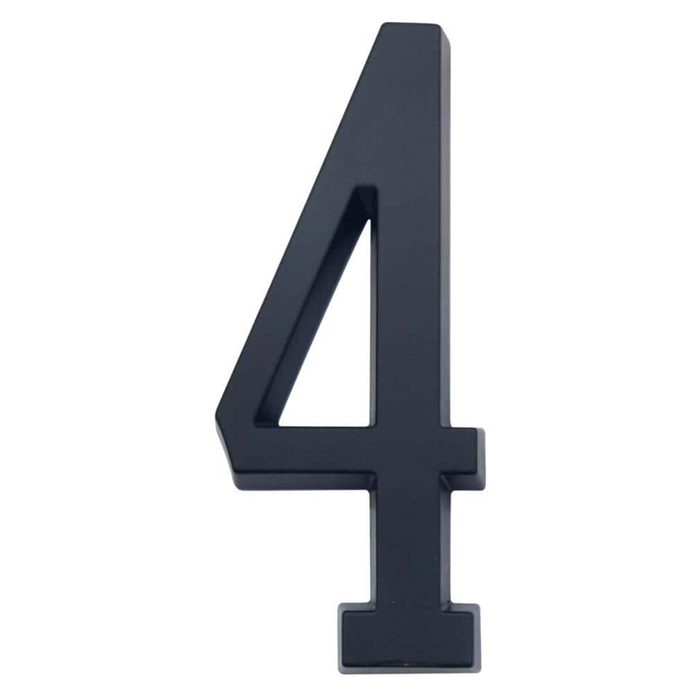 Everbilt 4 In. Flush Mount Matte Black Self-adhesive House Number 4 