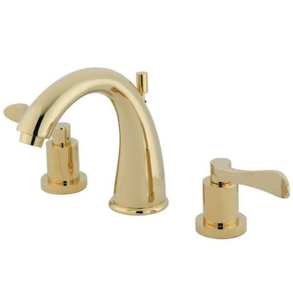 Kingston Brass NuWave 8 in. Widespread 2-Handle Bathroom Faucets with Brass Pop-Up in Polished Brass
