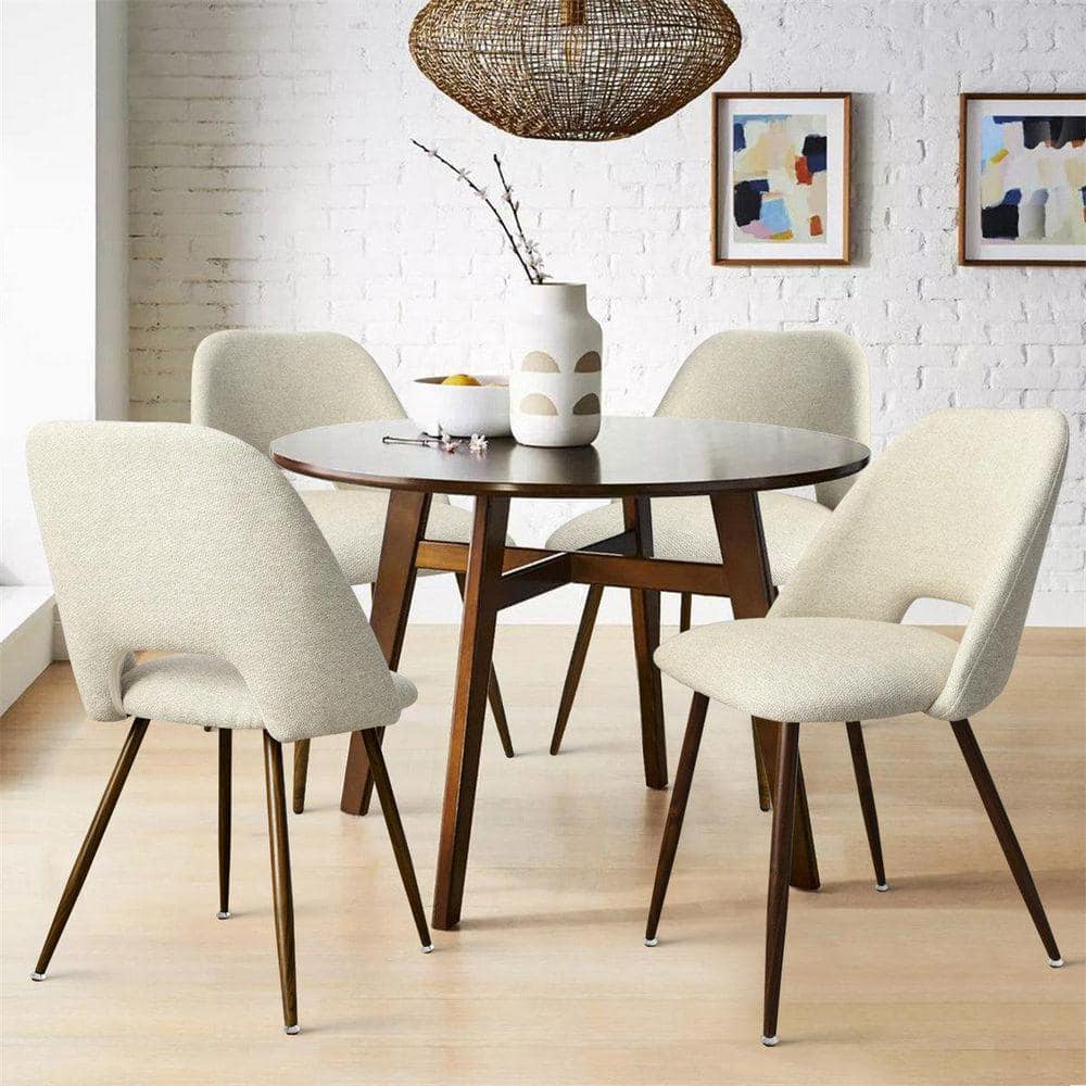 LAOTIES Upholstered Modern Cutout Back Beige Dining Chair with Walnut ...
