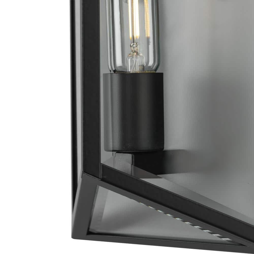 Matte Black Steel Outdoor Wall Lantern with Clear Glass