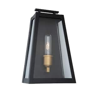 Charlestown 1-Light Black and Vintage Gold Outdoor Wall Lantern Sconce