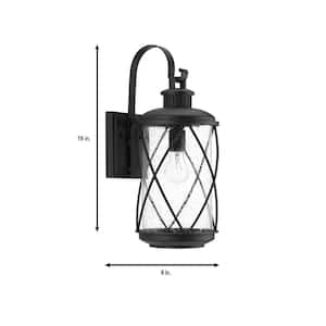 Hollingsworth Collection 1-Light Textured Black Clear Seeded Glass Farmhouse Outdoor Medium Wall Lantern Light