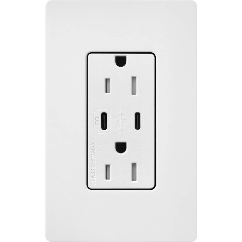 Claro 15 Amp Tamper Resistant USB Type C Duplex Receptacle, Decorator Style Outlet, Satin Finish, SCR-15-CCTR-SW, White price history on PriceWatchPro