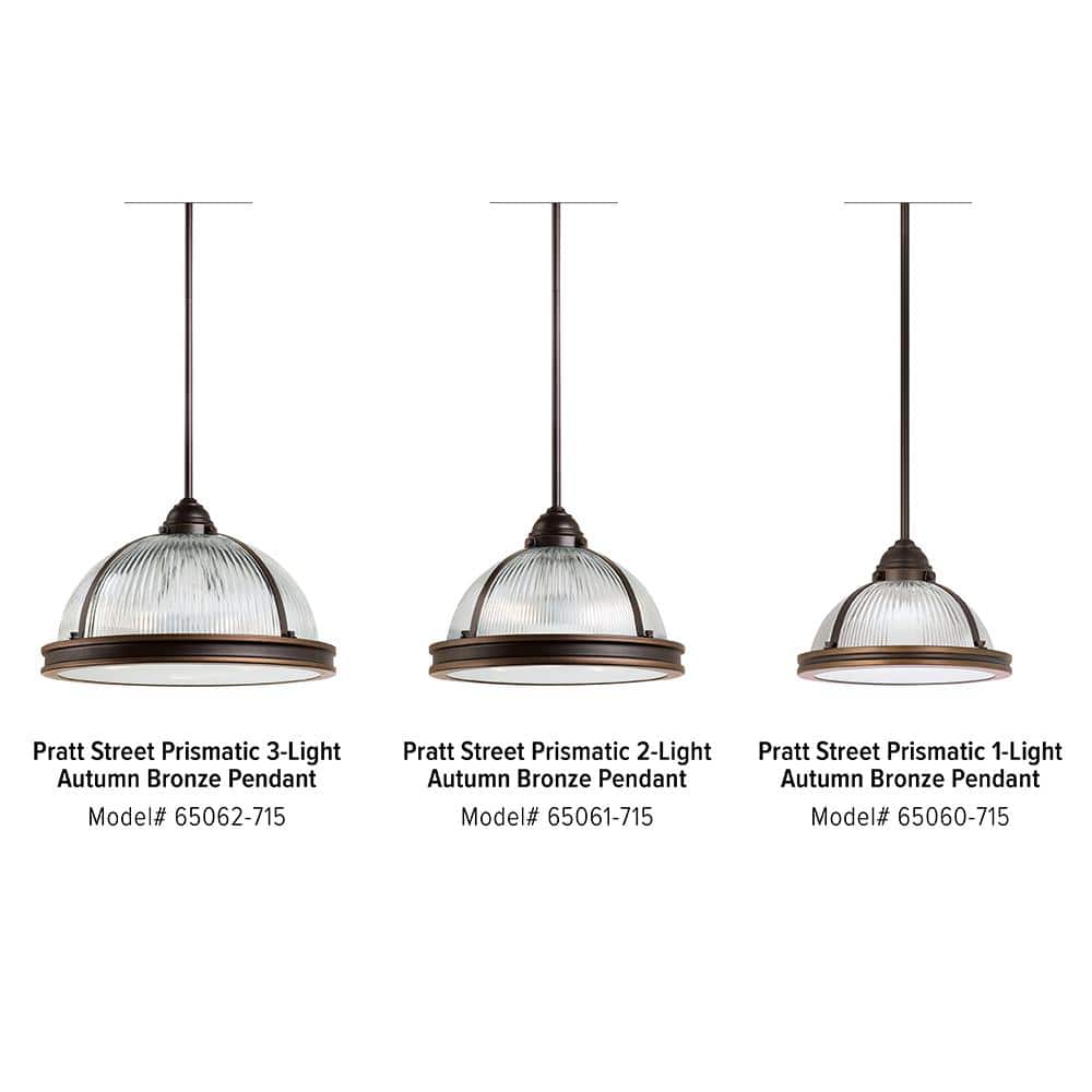Pratt Street 55" Autumn Bronze 3-Light Pendant with Clear Textured Glass