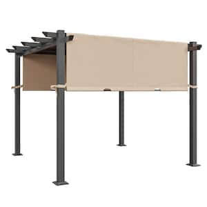 10 ft. x 10 ft. Aluminum Frame Patio Pergola with Beige Retractable Shade Top Canopy