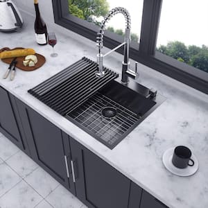25 in. L x 22 in. W Drop-in Single Bowl 16 Gauge Stainless Steel Kitchen Sink in Gunmetal Black