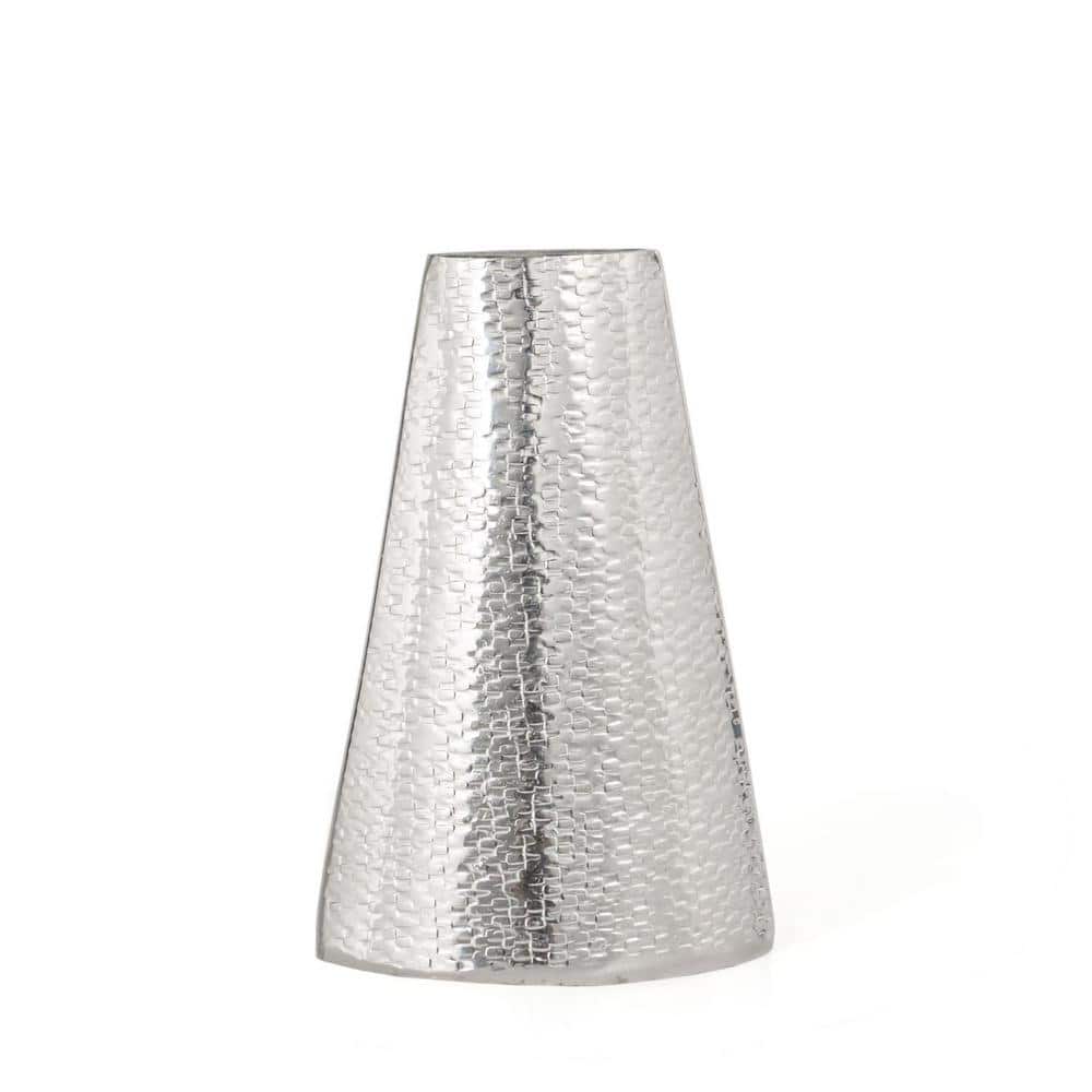 10" Silver Hammered Aluminum Cylinder Table Vase