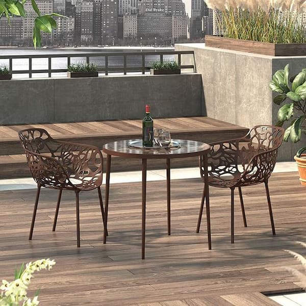 Brown Color Aluminum Side Chair-Set of 2