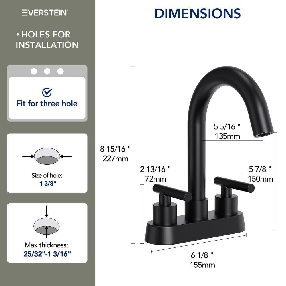 Matte Black Stainless Steel 2-Handle Bathroom Faucet with Deck Plate