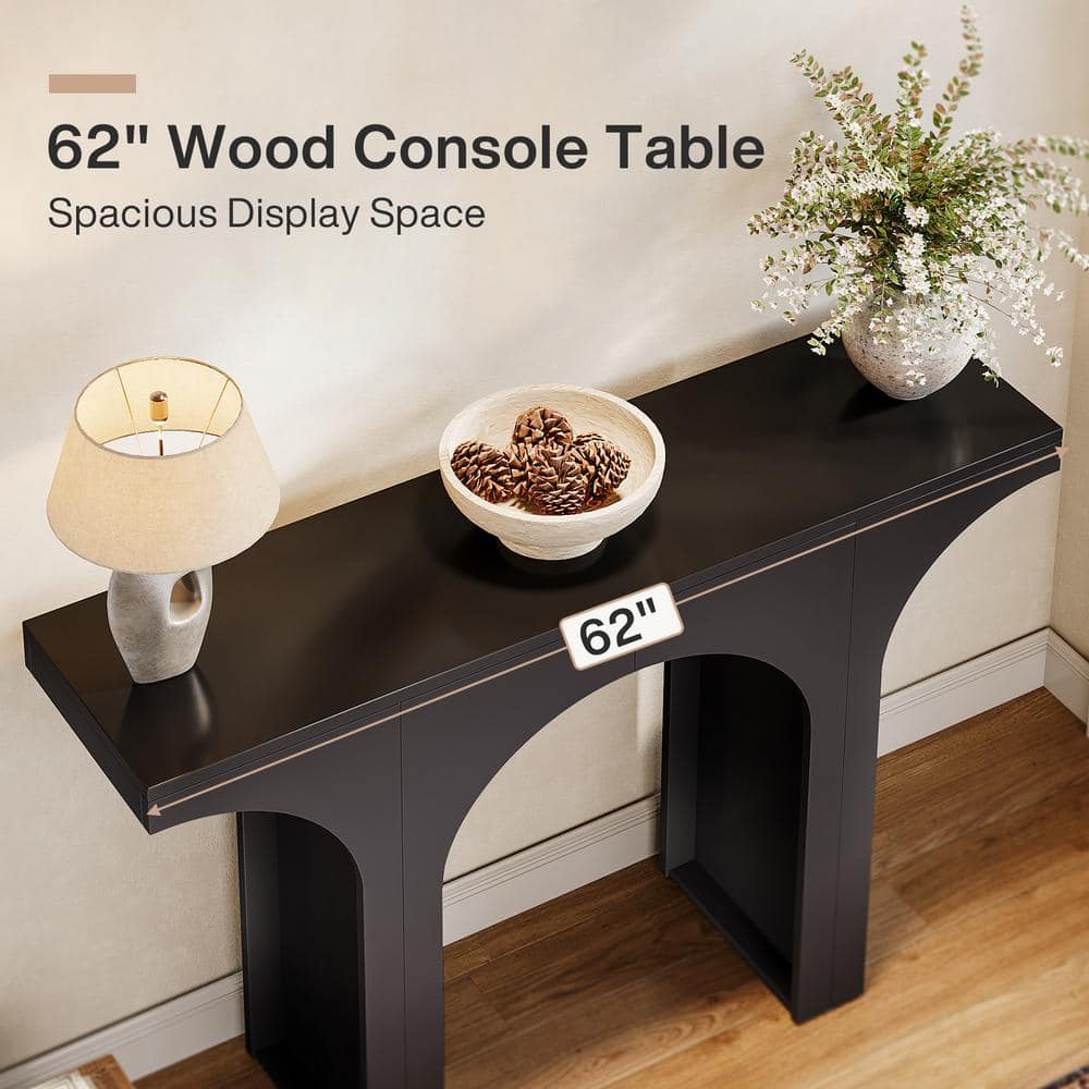 Black Wood 47-Inch Console Table with Arched Base