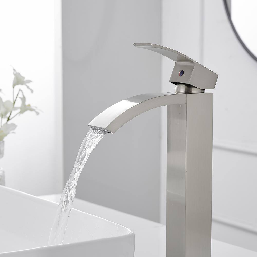 Brushed Nickel Waterfall Vessel Sink Faucet with Pop-Up Drain