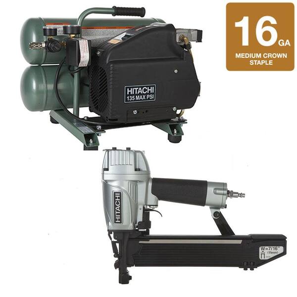 Hitachi 2-Piece 7/16 in. Crown Stapler and 4 gal. Electric Compressor Kit
