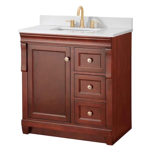 Home Decorators Collection Naples 31 in. Single Sink Tobacco Bath Vanity with White Quartz Top (Assembled)