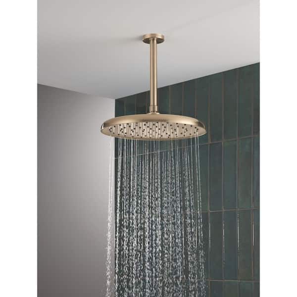 Gold 1-Spray Patterns 12 in. Wall Mount Fixed Shower Head in Lumicoat Champagne Bronze