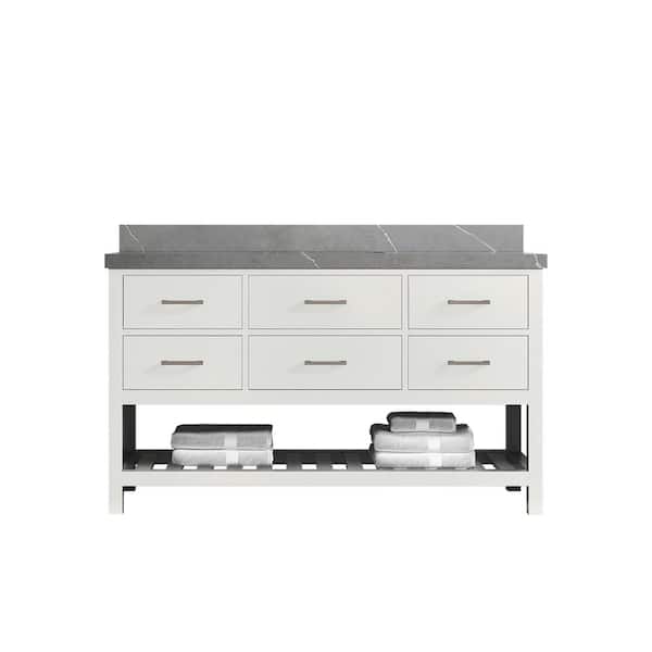 Willow Collections Parker 60 in. W x 22 in. D x 36 in. H Single Sink Bath Vanity in White with 2 in. Piatra Quartz Top