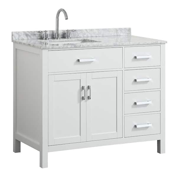BEAUMONT DECOR Hampton 43 in. W x 22 in. D Bath Vanity in White with Marble Vanity Top in White