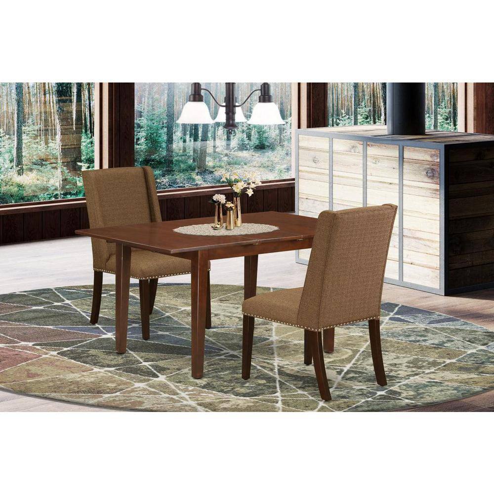 3-Piece Mahogany Finish Rectangular Solid Wood Top with Butterfly Leaf Dining Table Set