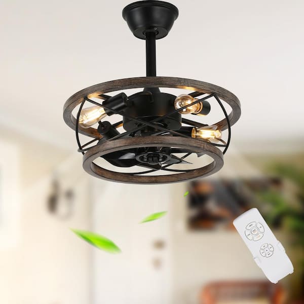 Bella Depot 18 in. Indoor Drum Solid Wood Chandelier Adjustable Pendant Ceiling Fan with Remote