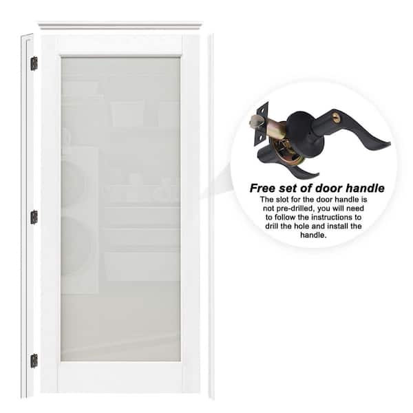 ARK DESIGN 36 in. x 80 in. 1-Lite Frosted Glass Left White Solid Core MDF Single Interior Door Kit w/ Quick Assemble Jamb