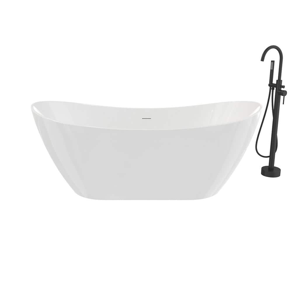 Mahaba 67 in. x 29 in. Soaking Flat Bottom Bathtub in White with Freestanding Faucet in Matte Black -  MAAX, 107511000001103