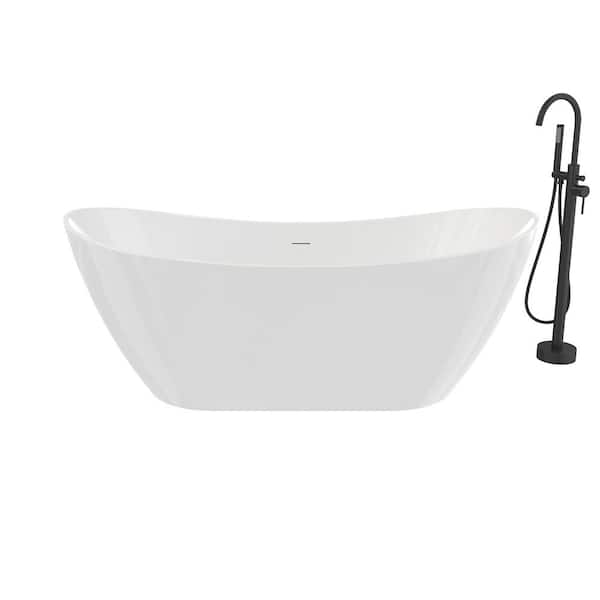 MAAX Mahaba 67 in. x 29 in. Soaking Flat Bottom Bathtub in White with Freestanding Faucet in Matte Black