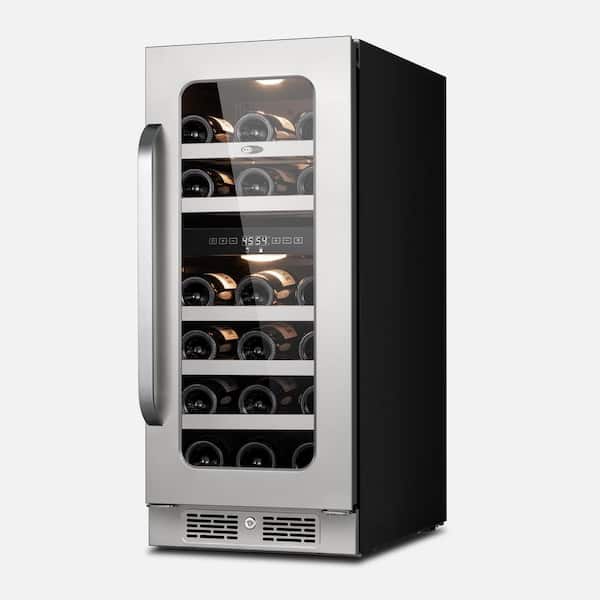 15 in. 2.9 cu. ft. 29 Bottle Dual Zone Undercounter Wine Cooler Fridge in Black Cabinet with Stainless Steel Door