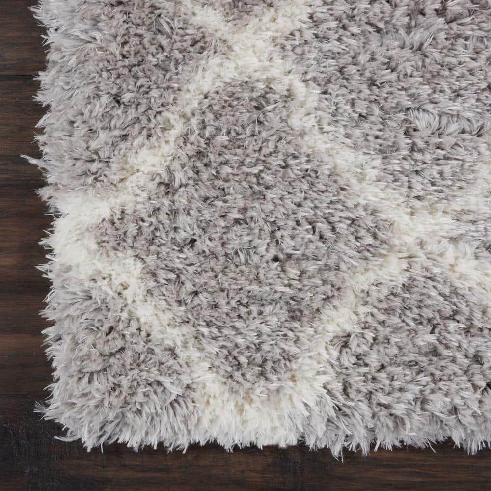 Ultra Plush Grey and Ivory Sheepskin Shag Area Rug, 8' x 10'