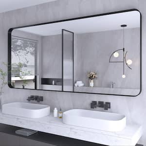 60 in. W x 28 in. H Large Rectangular Framed Wall Mounted Bathroom Vanity Mirror in Black