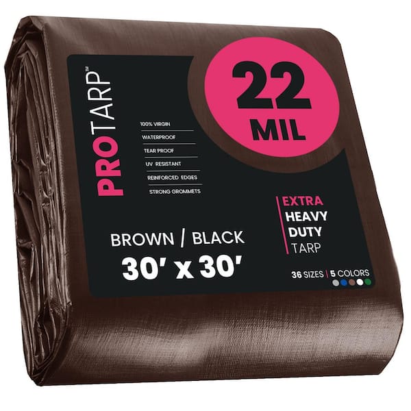 PROTARP 30 ft. x 30 ft. Brown/Black 22 Mil Heavy Duty Polyethylene Tarp, Waterproof, UV Resistant, Rip and Tear Proof