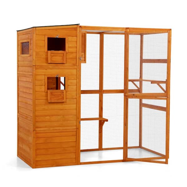 COZIWOW Large Outdoor Cat Catio, Wood Cage Playpen, Orange, 76.19 in. L x 33.46 in. W x 70.08 in. H