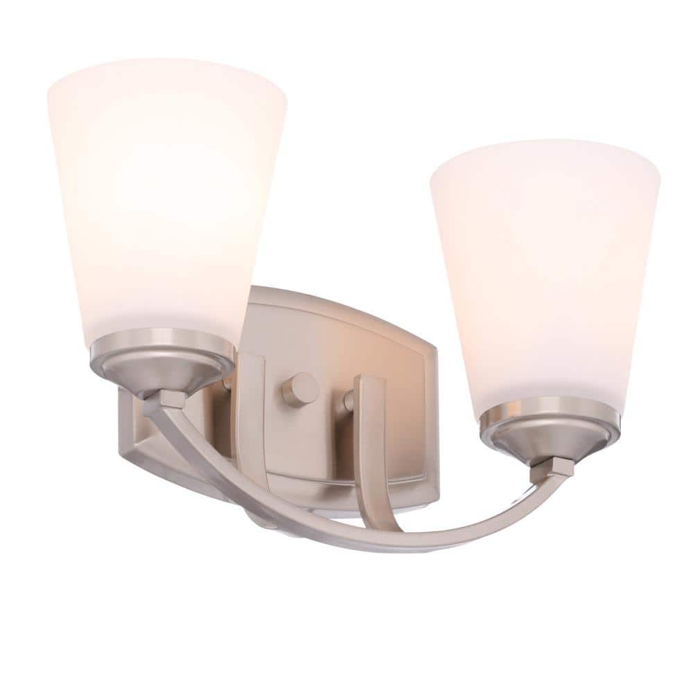 Brushed Nickel 2-Light Dimmable Bathroom Vanity Fixture