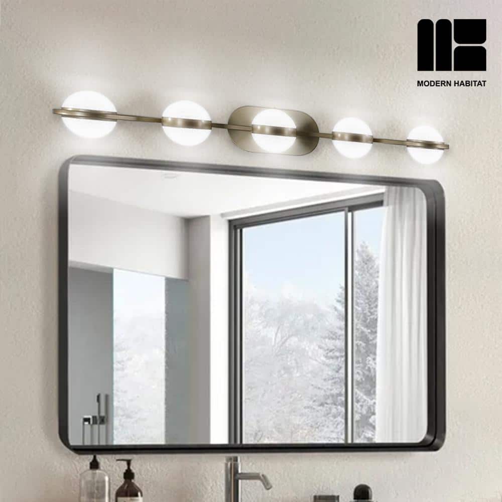Brushed Gold 5-Light Dimmable LED Vanity Light with Globe Shades
