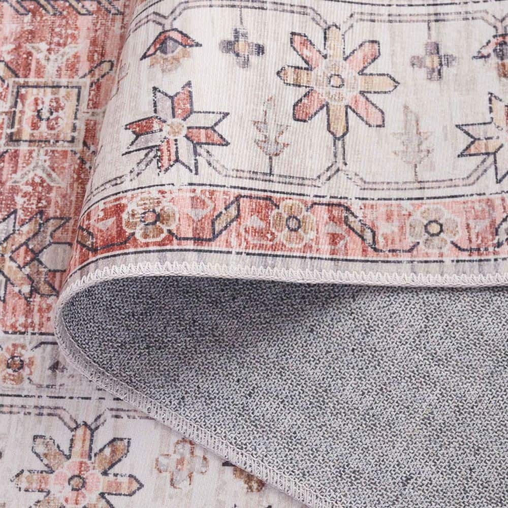 Arizona Beige and Rust 9' x 12' Synthetic Washable Area Rug
