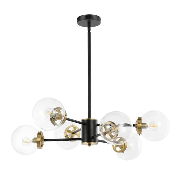 6-Light Black Sputnik Chandelier with Clear Glass Shades
