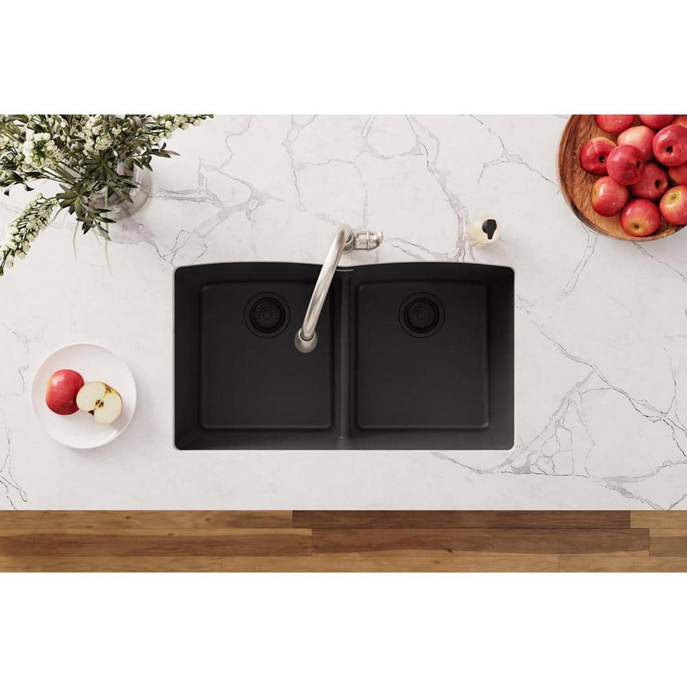 Black Quartz Double Bowl Undermount Kitchen Sink