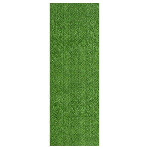 Evergreen Waterproof Solid 3 ft. x 48 ft. Indoor/Outdoor Green Artificial Grass Runner Rug