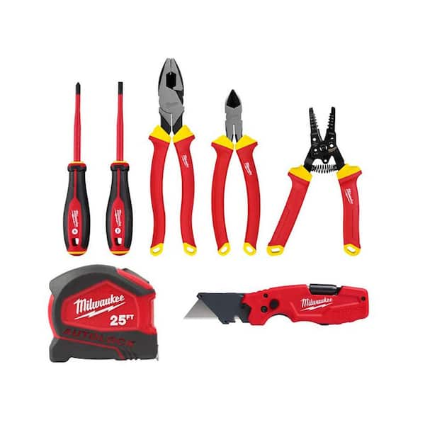 1000V Insulated Hand Tool Set with Compact Autolock 25 ft. Tape Measure and FASTBACK 6-in-1 Folding Knife (7-Piece)