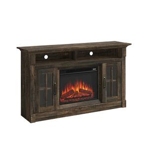 60 in. W Carbon Oak Rectangle Engineered Wood TV Console with Fireplace