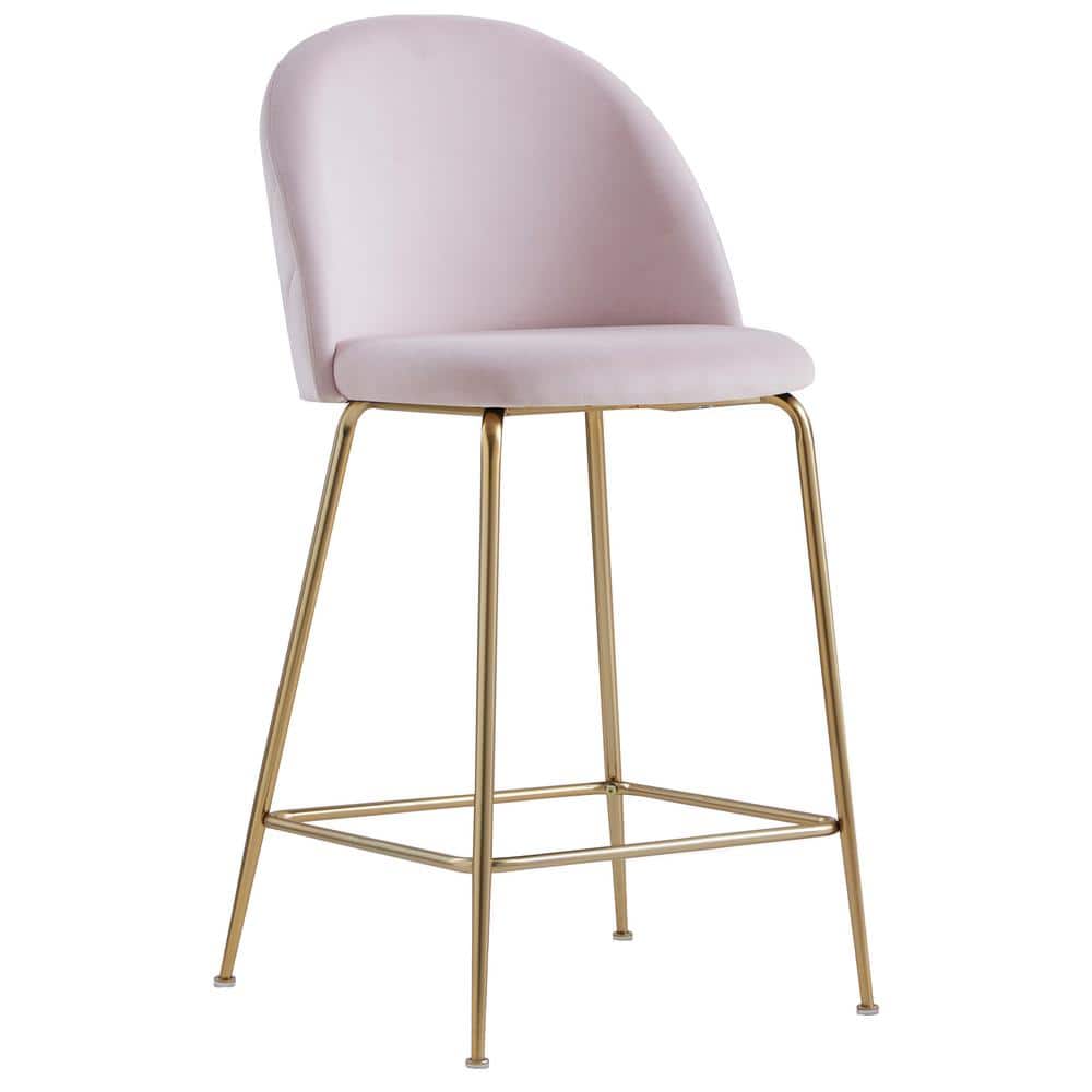 Best Master Furniture Miramar 39 in. H Pink Velvet Metal Counter Height Low Back Bar Stools (Set