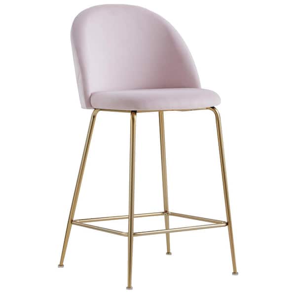Best Master Furniture Miramar 39 in. H Pink Velvet Metal Counter Height Low Back Bar Stools (Set of 2)