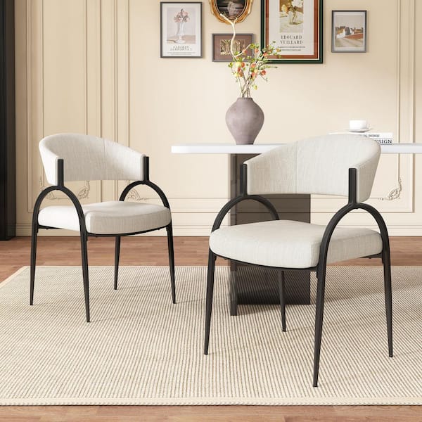Unbranded Outdoor Upholstered Dining Chairs with Metal Legs and Beige Cushion Guard (Set of 2)