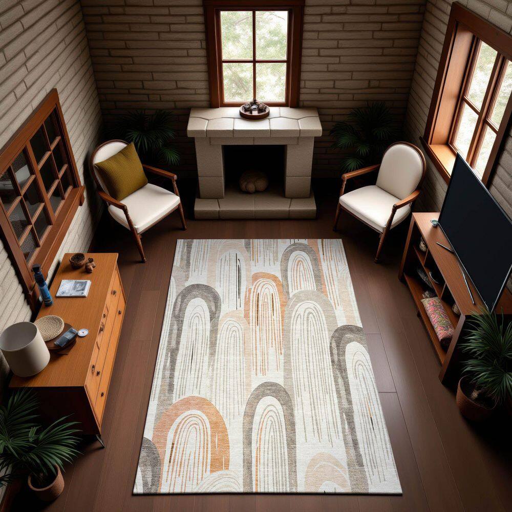 Mayfield Premium Machine Washable Abstract AMF1588 Ivory 8 ft. x 10 ft. Area Rug price history on PriceWatchPro
