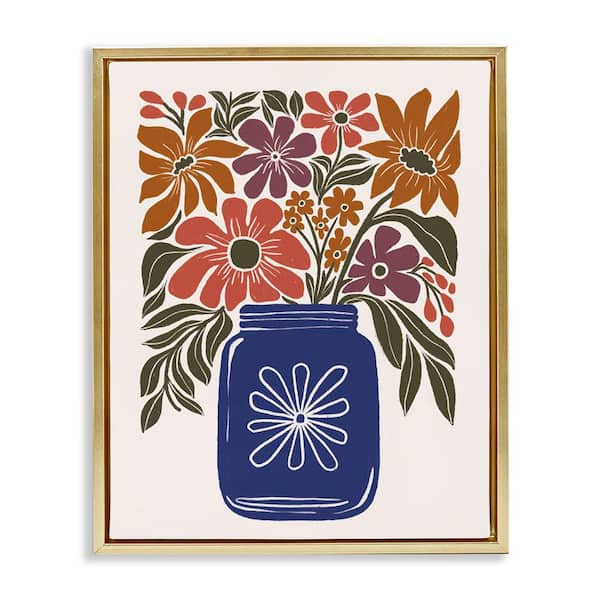 Stupell Industries Boho Blossoms Vase by Loni Harris Gold Floater Frame Nature Graphic Art Print 31 in. x 25 in.