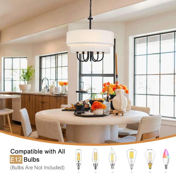 ZJVAIVE 5-Light Drum Black Pendant Design Hanging Linear ZJVAIVE 5-Light Drum Black Pendant Design Hanging Linear