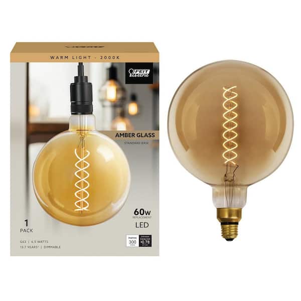60-Watt Equivalent G63 Dimmable Spiral Filament Oversized Amber Glass E26 Vintage Edison LED Light Bulb, Warm White