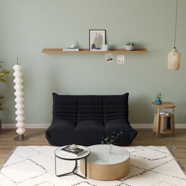 W Armless Soft Teddy Velvet Rectangle 3-Seater Floor Lazy Reclining Sofa in Beige