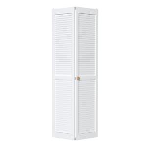 24 in. x 80.5 in. Solid Core White Finished Louver Closet Bi-fold Door with Hardware